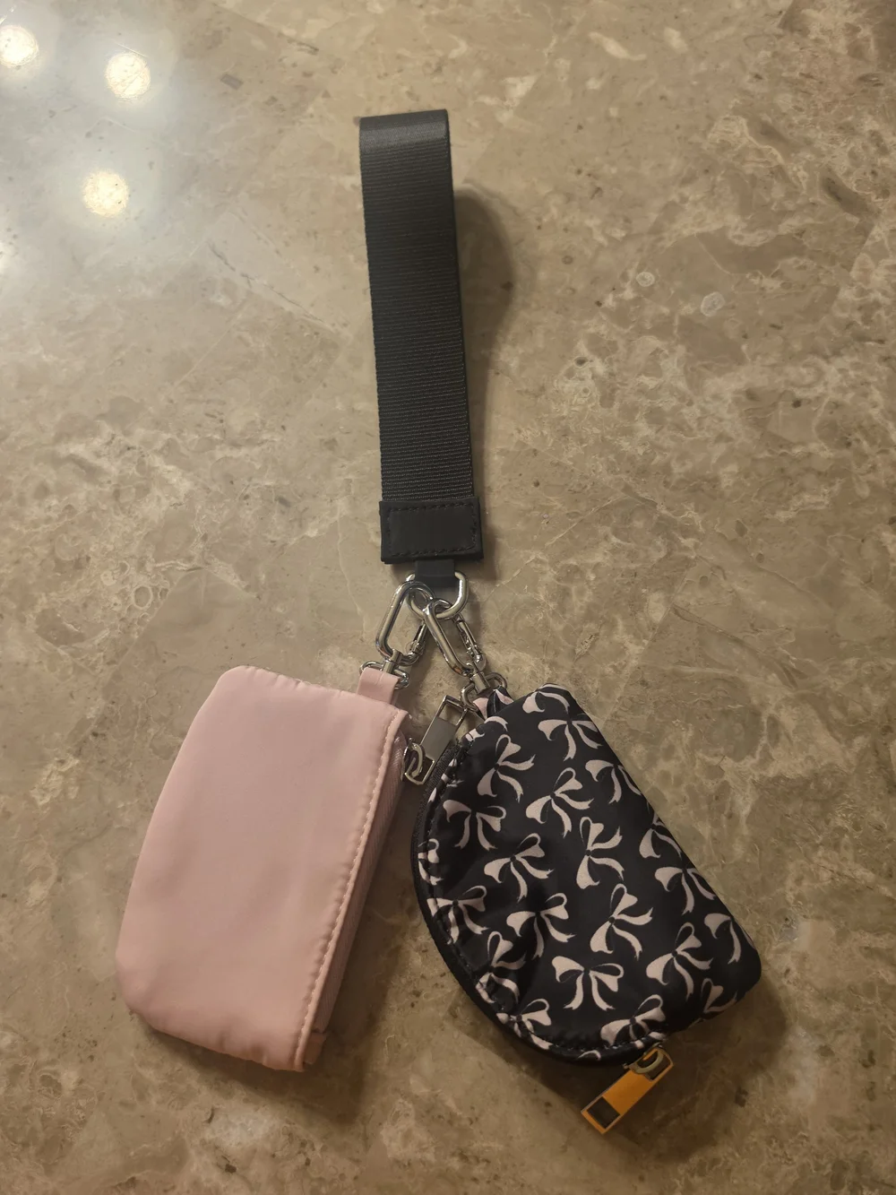 Pink & Black Bow Key Pouch Set with Wrist Strap